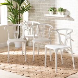 Modern and Contemporary White Plastic 4-Piece Dining Chair In Door Or Out Door Set(New)