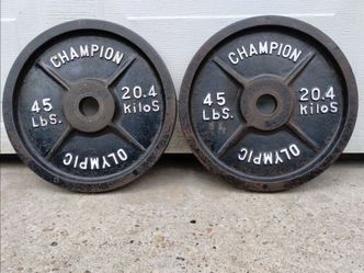 Two 45 Lb Olympic Cast Iron Plates