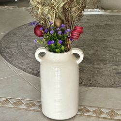 16” Pottery Barn White Ceramic Vase with Handles 