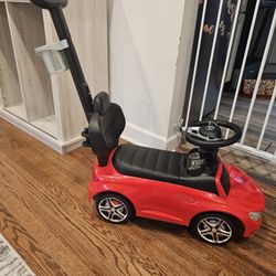 Costzon Push Car for Toddlers, 3 in 1 Mercedes Benz Stroller Sliding Walking Car w/Canopy, Handle, Safety Bar, Horn Sound, Underneath Storage, Foot-to