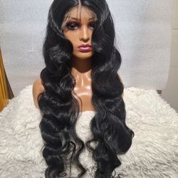 Human Hair Blend Lace Front Wig  30 Inches Long 