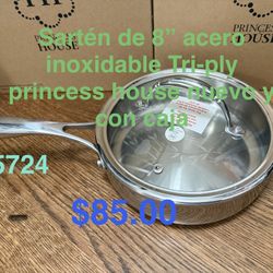 Sartén De 8” Acero Inoxidable Tri-ply 👉 princess house todo nuevo y con caja 📦