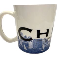 Vintage Starbuck’s Coffee ‘05 Barista Chicago Skyline White Blue Jumbo 18oz Mug