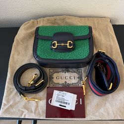 Gucci Casy Wool Azalea Calfskin Mini Horsebit 1955 Handbag NEW WITH TWO STRAPS