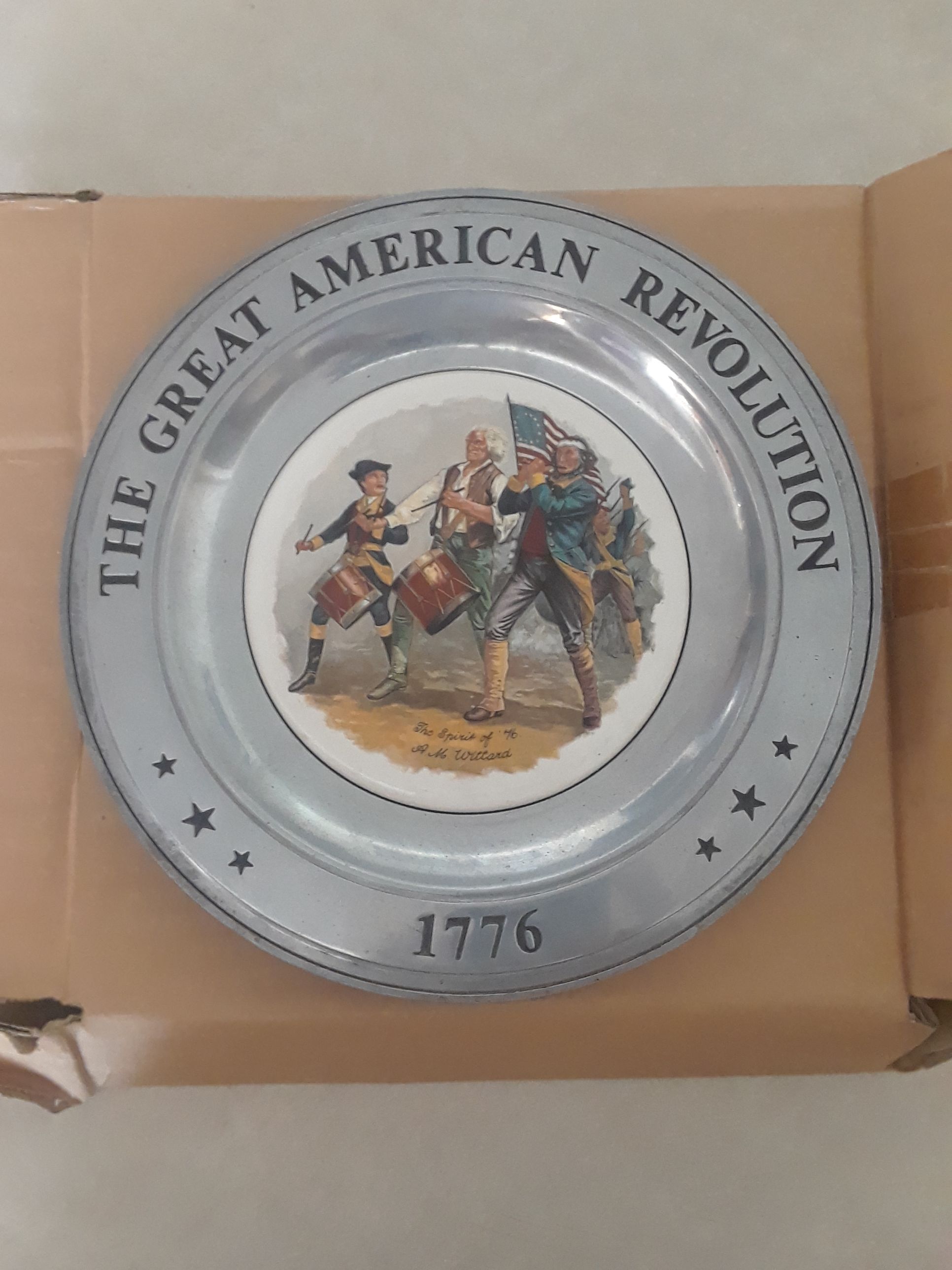Collectible pewter bicentennial plate "The Great American Revolution 1776"