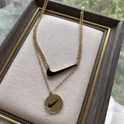 Nike Gold Double Chain Necklace Set Double Chain Necklace with Nike Logo 