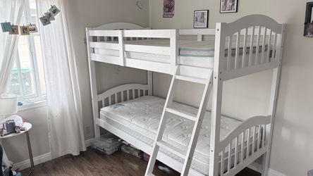 White Wood Twin Over Twin Bunk Bed