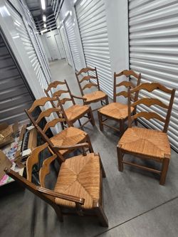 Set of 6 Ladder-Back Dining Chairs with Rush Seats