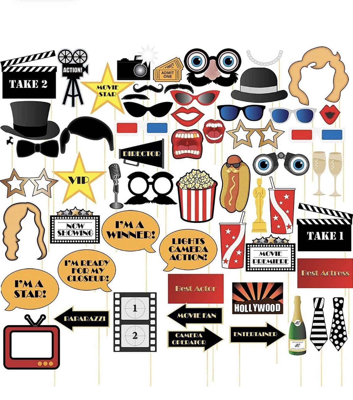 Movie Photo Booth Props - 60 Pack