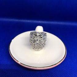 Vintage Cluster Flower Clear Rhinestone Cocktail Silver Tone Ring Size 6