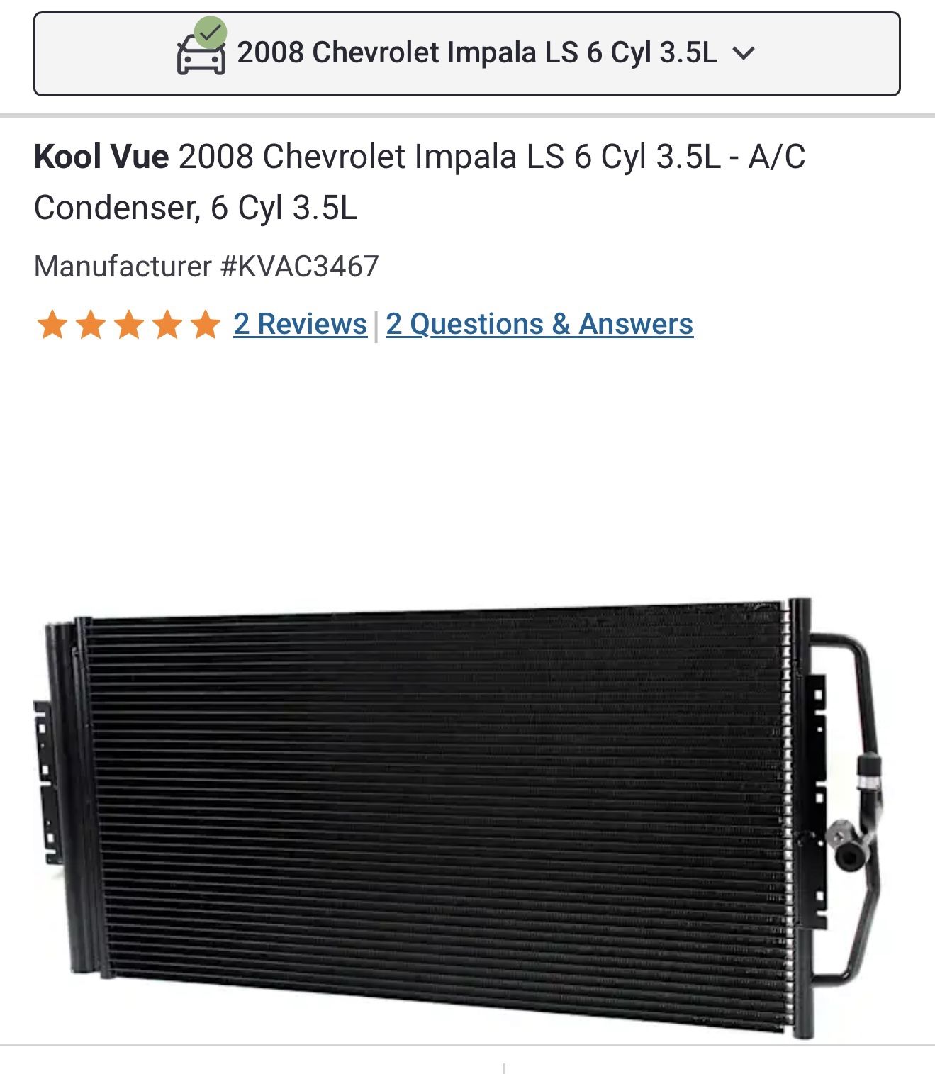 A/C Condenser 2008 Chevrolet Impala 
