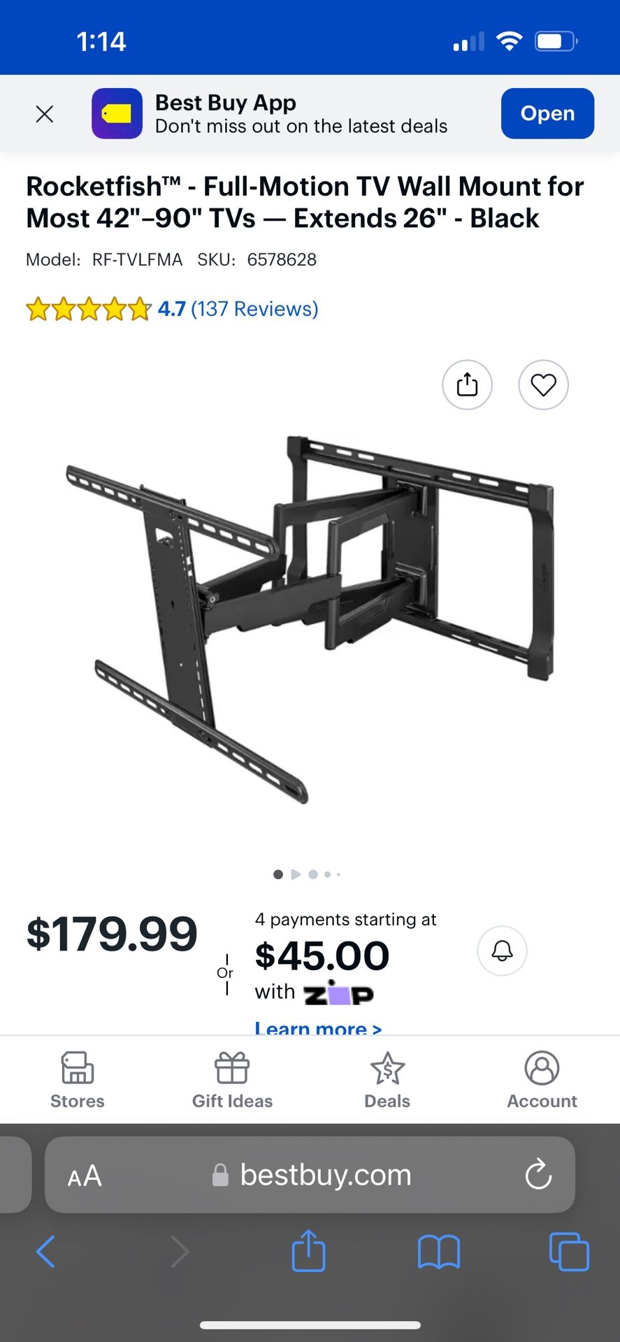 Rocketfish Full Motion TV Wall Mount with soundbar attachment