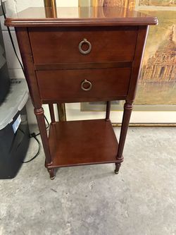 Cherry Wood 2-Drawer Nightstand with Bottom Shelf