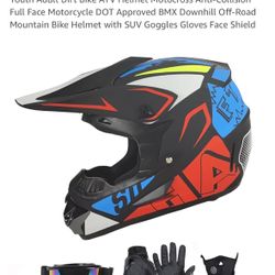 Youth Adult Dirt Bike ATV Helmet Motocross Anti-Collision Full Face Motorcycle DOT Approved BMX Downhill Off-Road Mountain Bike Helmet with SUV Goggle
