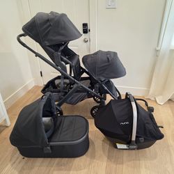 Uppababy Vista V2 Double Stroller Set + Bassinet + Nuna PIPA Car Seat & Accessories