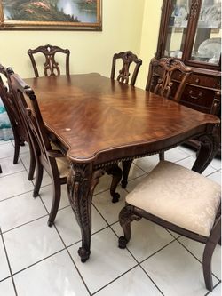 Wooden Long table with 6 chairs