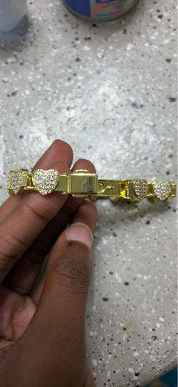 Gold-Tone Heart CZ Link Bracelet