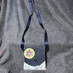 Adorable Handmade Mini Crossbody Bag with a Purple Flower & Bicycles. *Envelope 