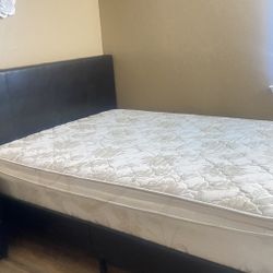 Queen Leather Bed And Night Stand With Mattress Included, Normal Height