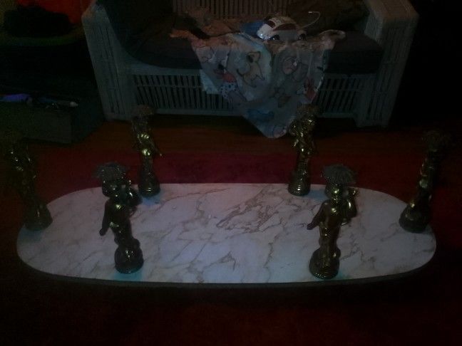 Antique Angel Crystal Glass Marble Table