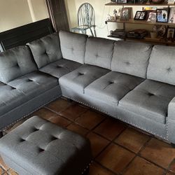 Gray Sectional Couch With Ottoman - Ottoman Has Storage Space