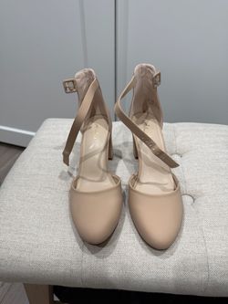 Nude Ankle Strap Pointed Toe Heels