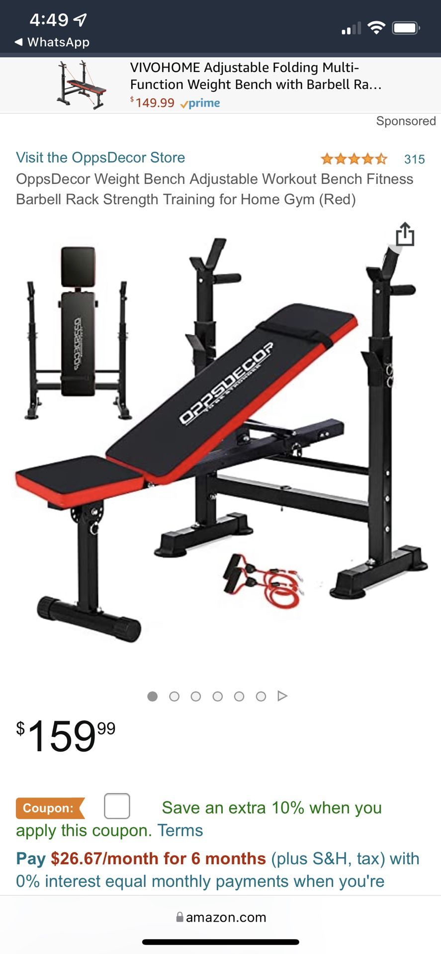 Workout Bench for Home Gym (Red)