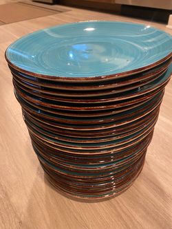 Turquoise Ceramic Dinner Plates Set