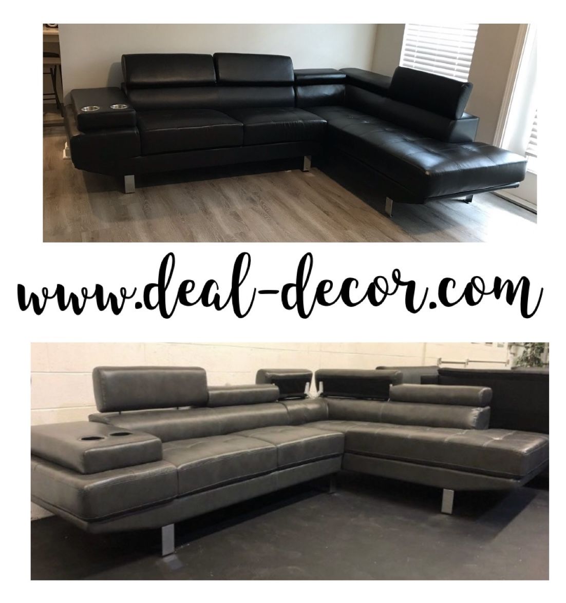 New Modern Adjustable Headrest Sectional Sofa With Storage Available In Black, Gray Or White