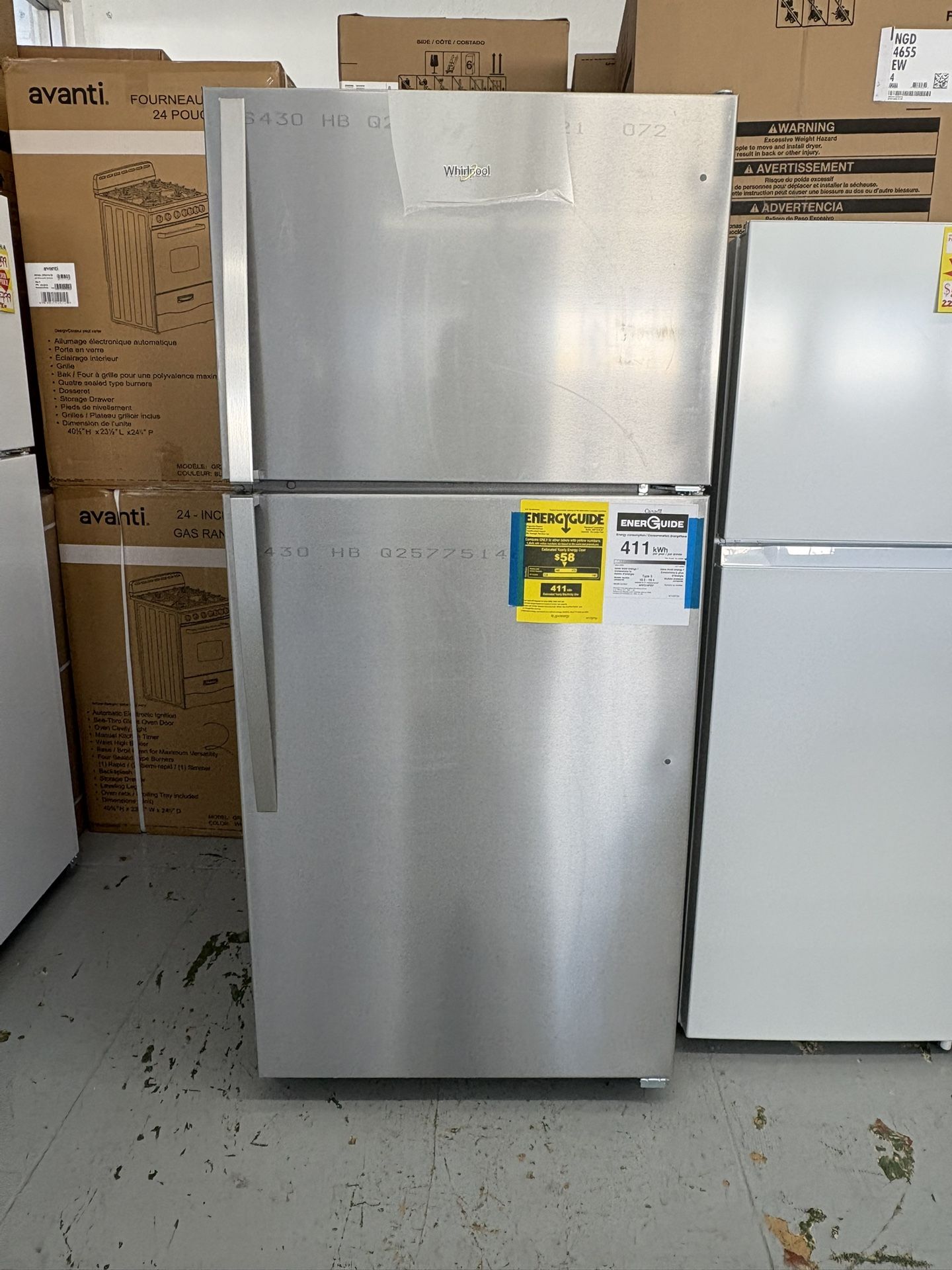 Whirlpool 30”  18.2 cu. ft. Top Freezer Refrigerator in Monochromatic Stainless Steel
