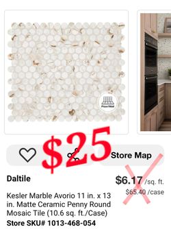 Daltile Kesler Marble Avorio Penny Round Mosaic Tile