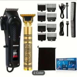 NEW 2pcs/Set Professional GOLD Electric Hair Clippers Kit - Rechargeable Haircut Machine for Men, Father's Day Gift, USB Powered, Cordless