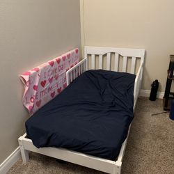 White Wood Toddler Bed With Mattress 