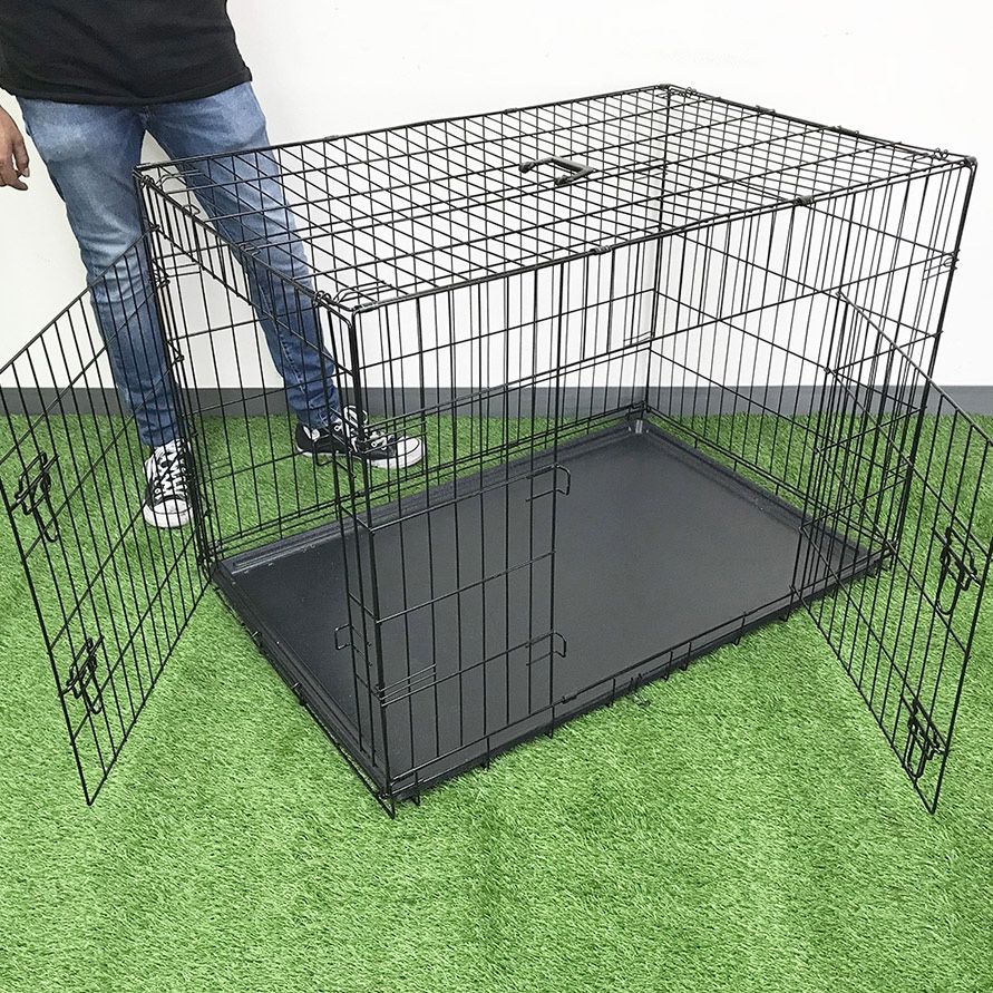 (New) $60 Folding 42” Large Dog Cage 2-Door Pet Crate Kennel 42x27x30 inches