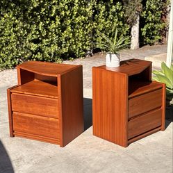 Pair Danish Modern Teak Nightstands – Vintage 1970s MCM 2 Drawer