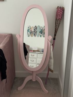 Pink Oval Floor Mirror
