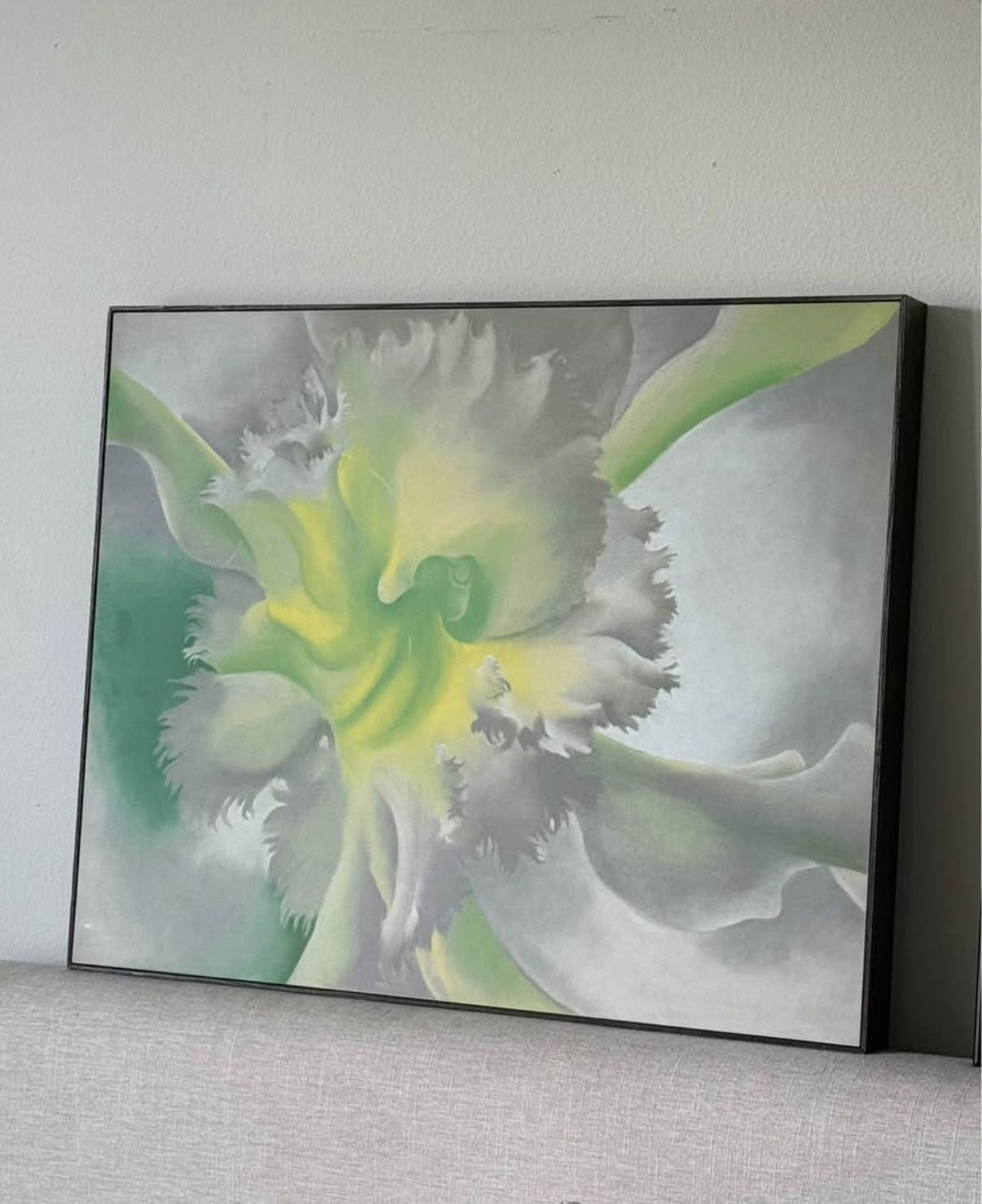 Large Framed Botanical Art – Green yellow grey Abstract Floral Canvas 28 x 22