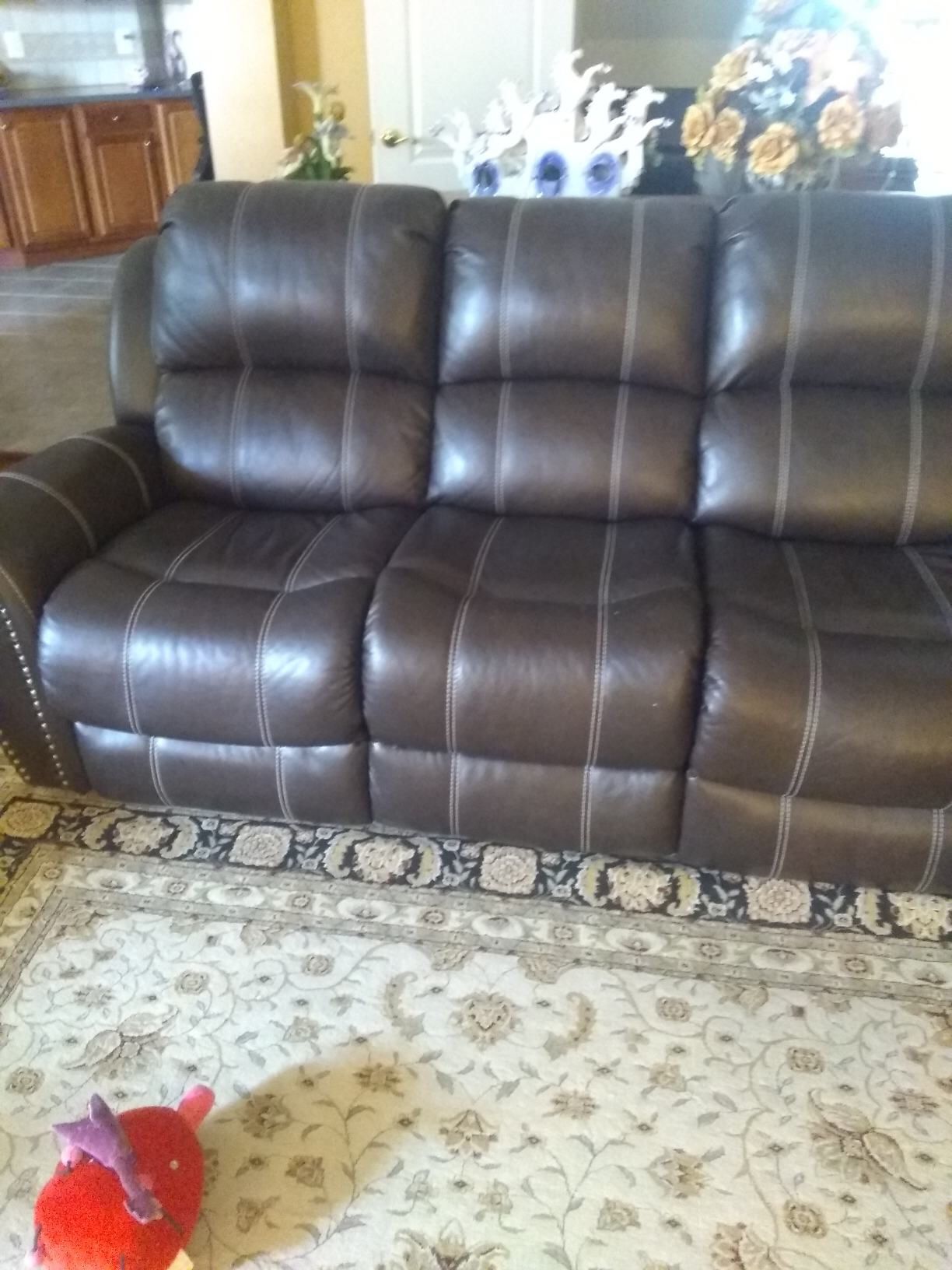 Real genuine Italian leather recliner nailhead trim sofa loveseat and chair brown