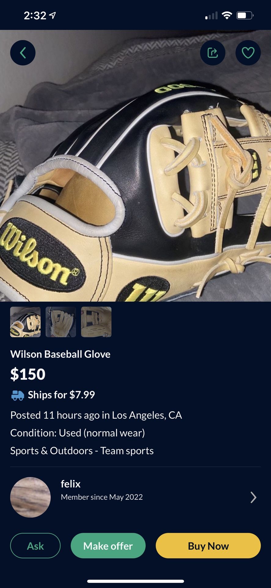 ATTENTION SCAMMER: Wilson Baseball Glove