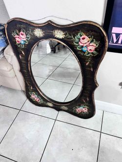 Vintage Hand Painted Mirror 37”Hx30”L