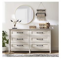 Better Homes & Gardens Modern Farmhouse 6-Drawer Dresser, Rustic White Finish