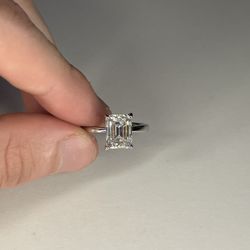 3 Carat Emerald Cut Moissanite On .925 Sterling Silver Adjustable Ring