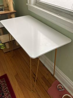 Modern White Desk with Gold Hairpin Legs