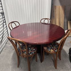 48 Inch Round Table With Reupholstered Refinished Chairs