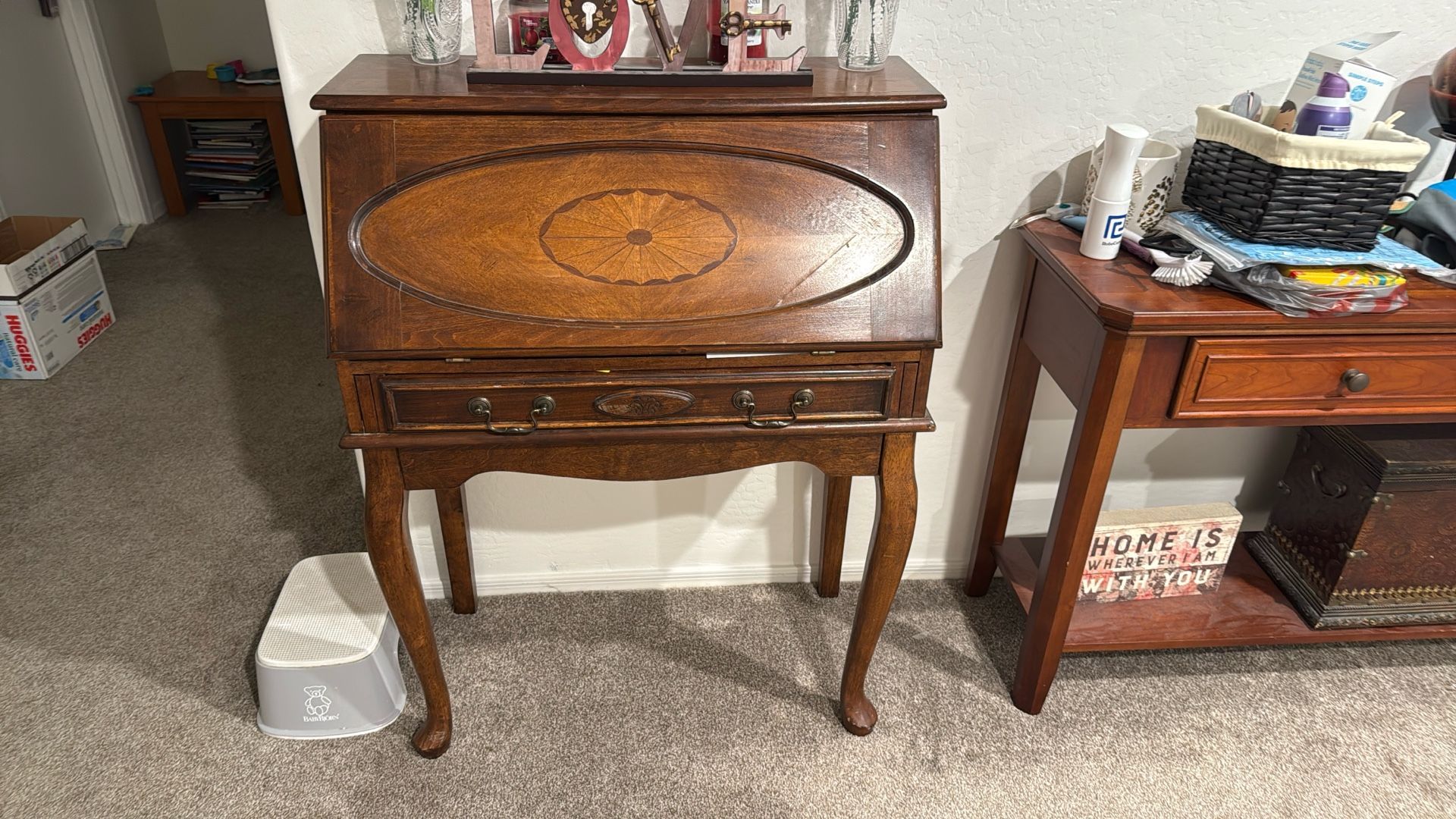 Beautiful Dark Wood Foldout Writing Desk