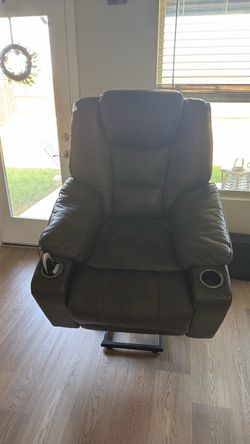 Gray Leather Power Recliner with Cup Holders