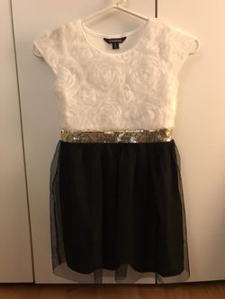 Floral Soutache dress with gold sequined waistband size 7/8
