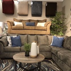 Darcy Cobblestone & Mocha LAF Sectional /couch and Living Room set