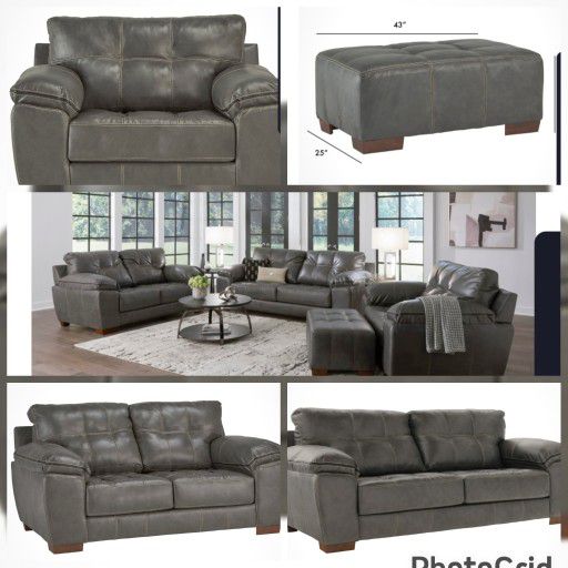 Grey Leather Living Room Furniture 