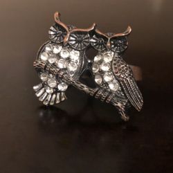 Jeweled Owl Double Finger Ring | Adjustable